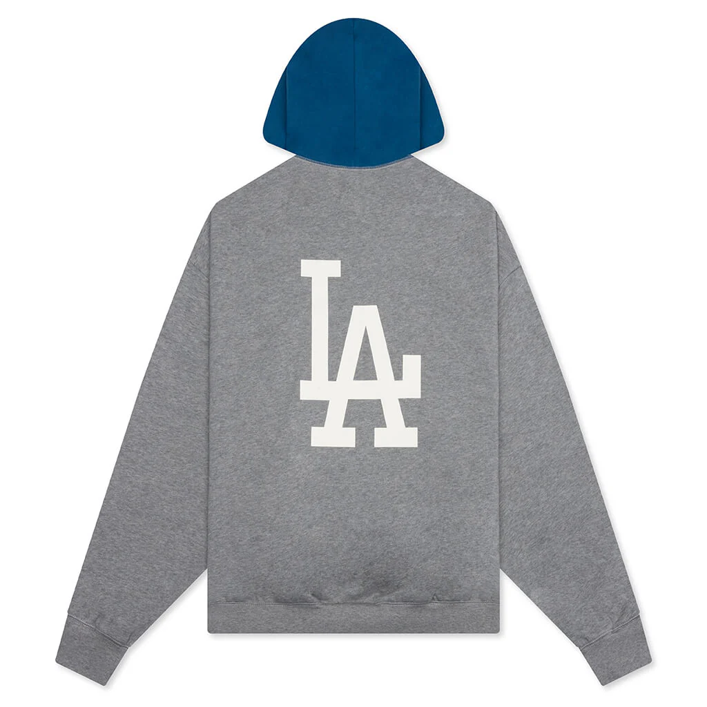 Fear of God Essentials x MLB Dodgers Sport Hoodie - Concrete Heather/Blue Sapphire - Image 2