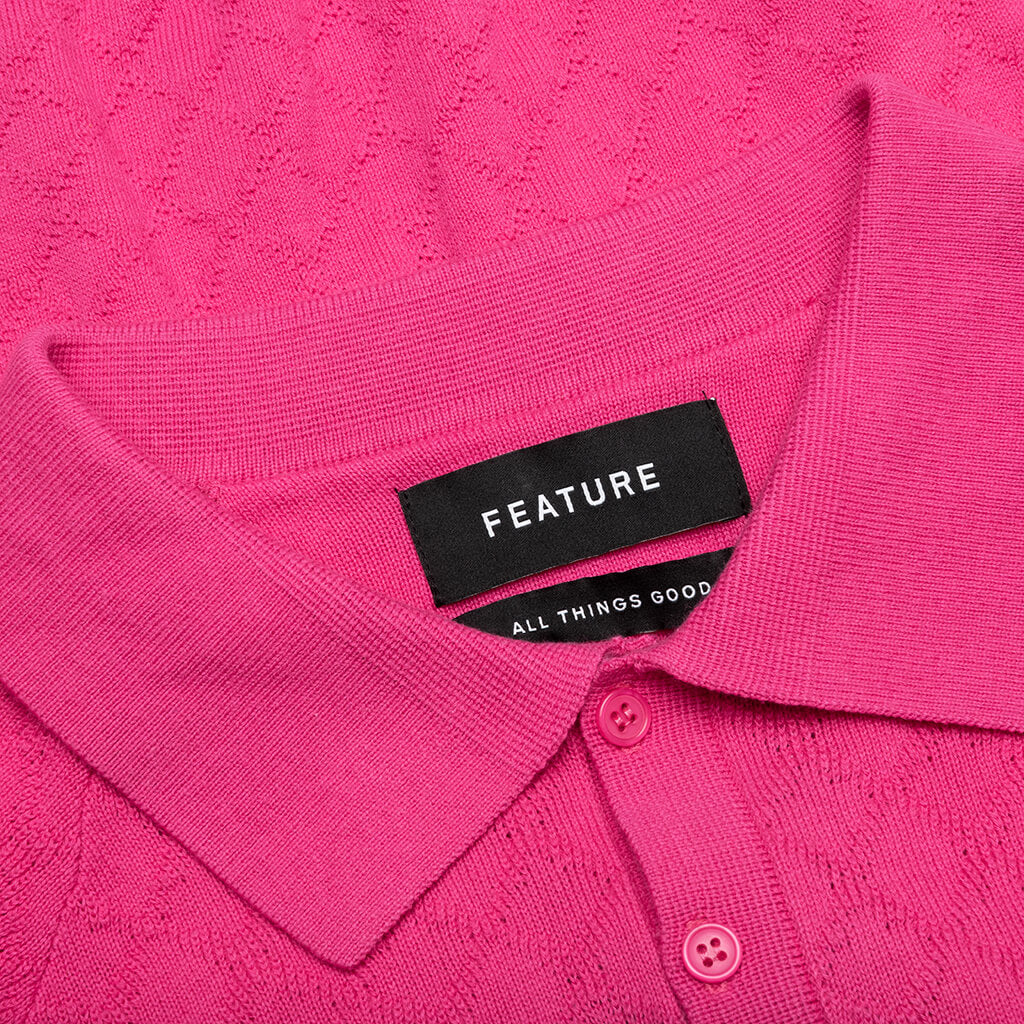 Hogan Pointelle Raglan Sleeve Sweater Polo - Coral - Image 3