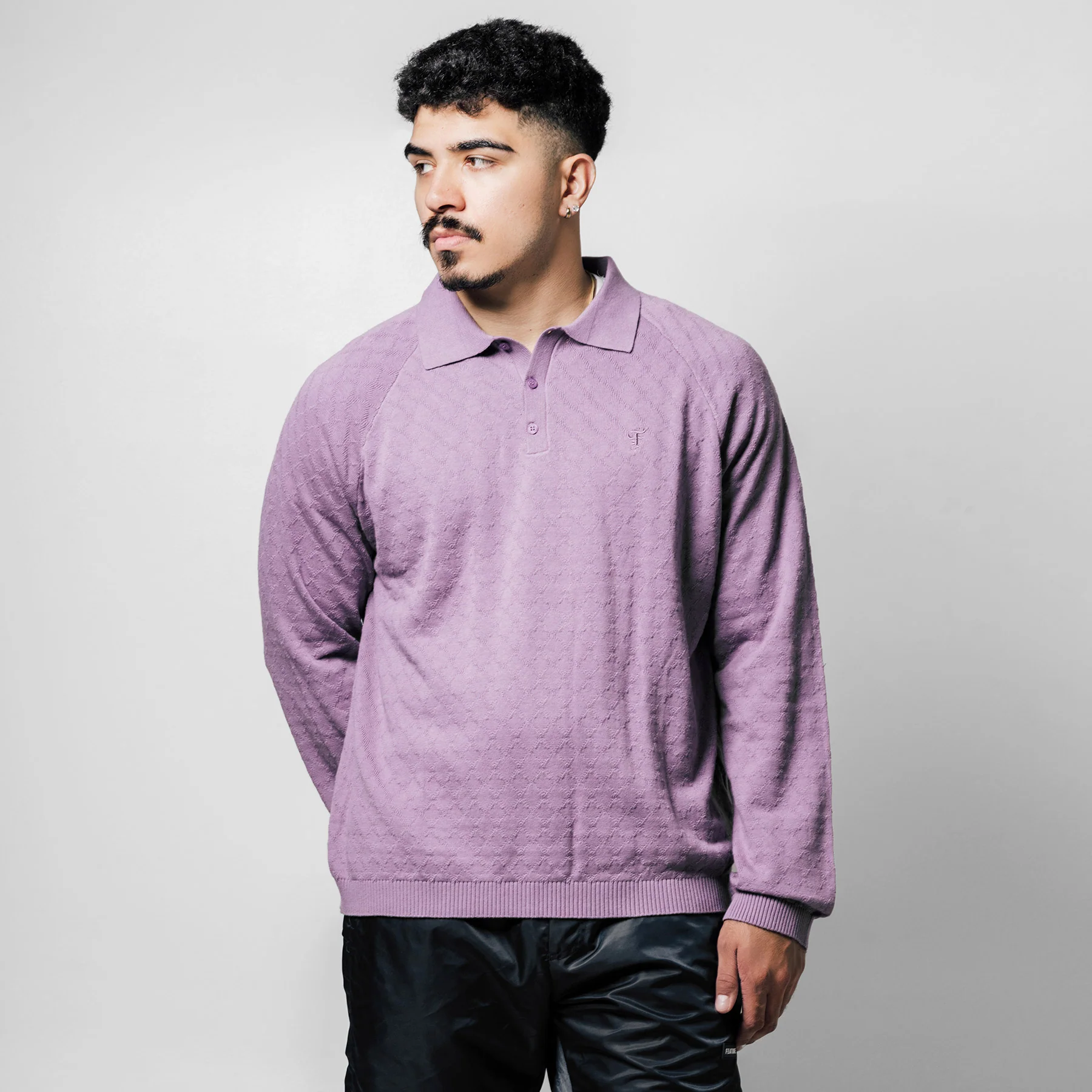 Hogan Pointelle Raglan Sleeve Sweater Polo - Mauve - Image 8