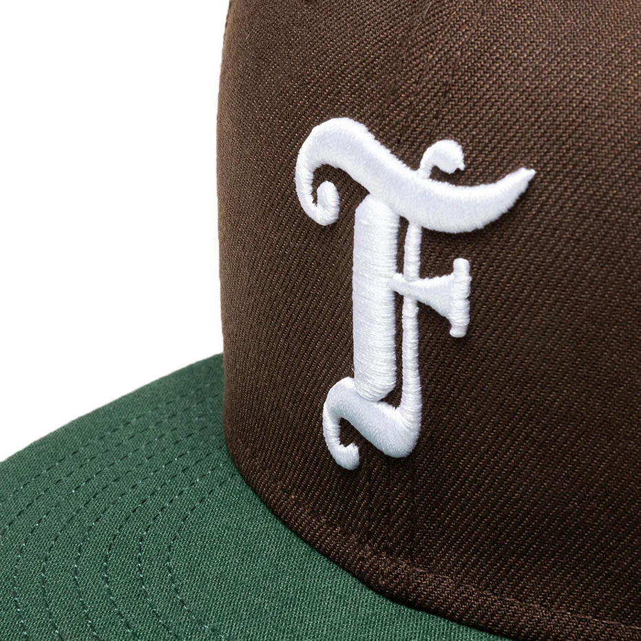 Feature x New Era Old English F Snapback Hat w/ Pin - Walnut/Cilantro Green - Image 2