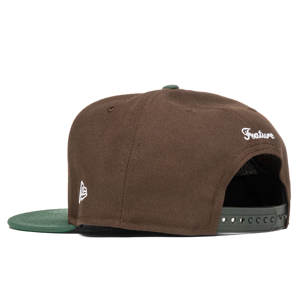 Feature x New Era Old English F Snapback Hat w/ Pin - Walnut/Cilantro Green - Image 4
