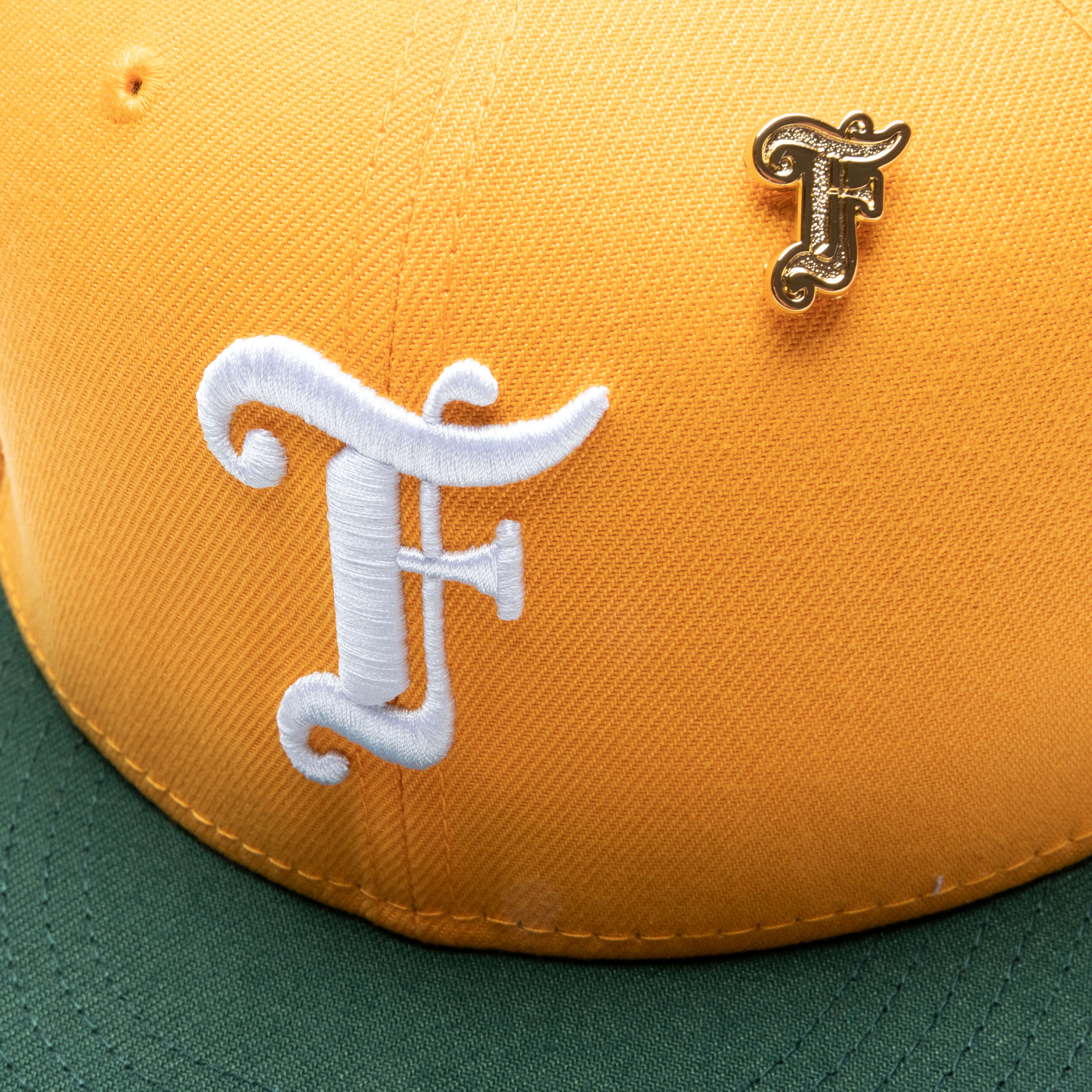 Feature x New Era Old English F Snapback Hat w/ Pin - Gold/Cilantro - Image 2