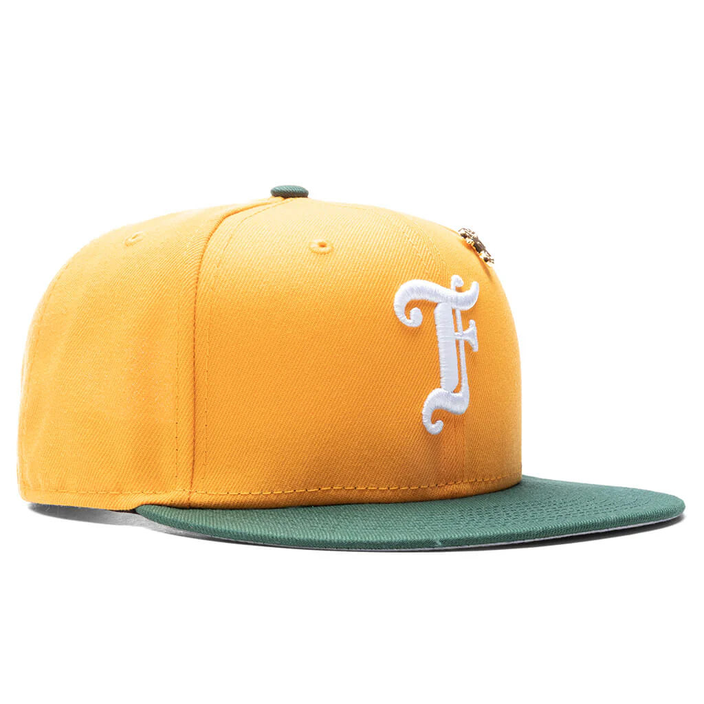 Feature x New Era Old English F Snapback Hat w/ Pin - Gold/Cilantro - Image 3