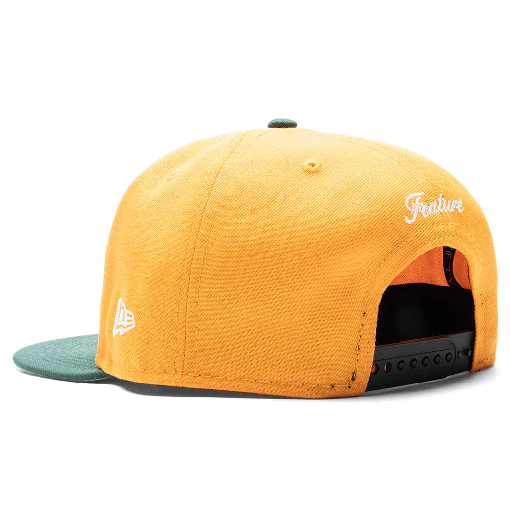 Feature x New Era Old English F Snapback Hat w/ Pin - Gold/Cilantro - Image 4