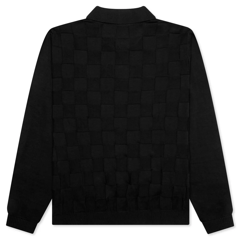 Palmer Checked L/S Sweater Polo - Tips Black - Image 2