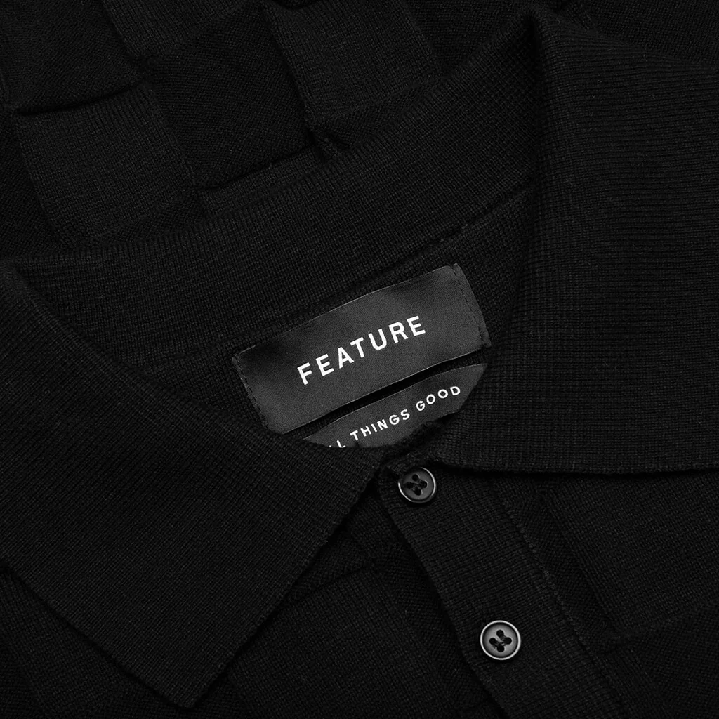 Palmer Checked L/S Sweater Polo - Tips Black - Image 3
