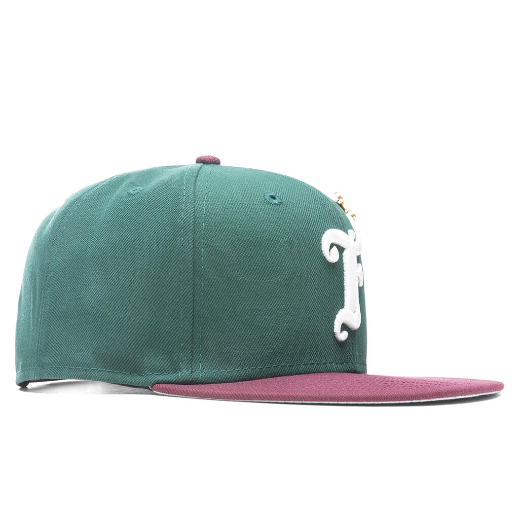 Feature x New Era Old English F Snapback Hat w/ Pin - Dark Green/Maroon - Image 2