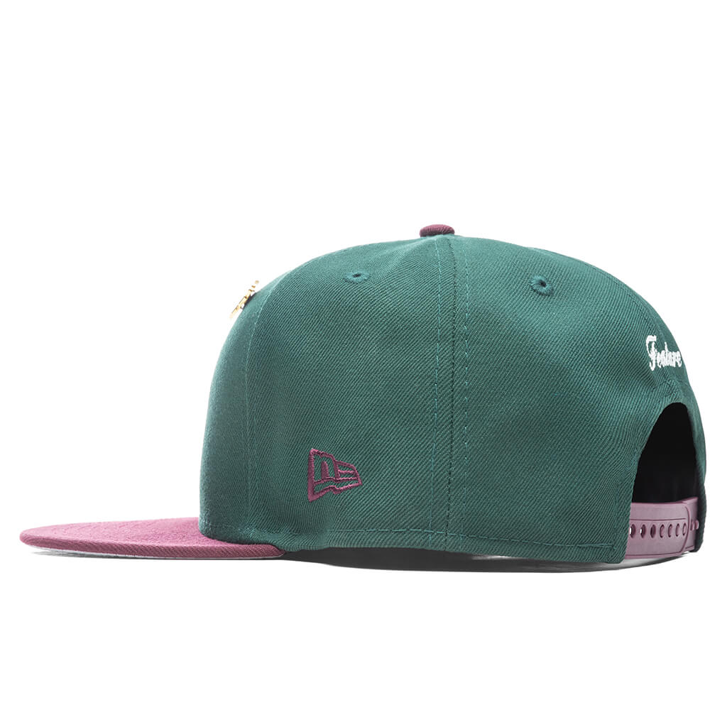 Feature x New Era Old English F Snapback Hat w/ Pin - Dark Green/Maroon - Image 3