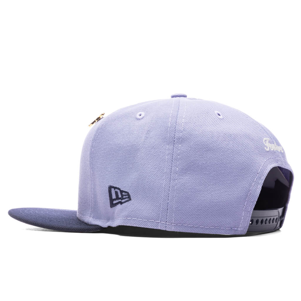 Feature x New Era Old English F Snapback Hat w/ Pin - Lavender/Night Shift Navy - Image 5