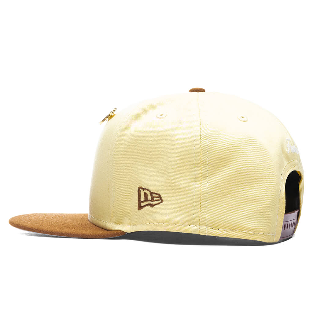 Feature x New Era Old English F Snapback Hat w/ Pin - Soft Yellow/Toasted Peanut - Image 3