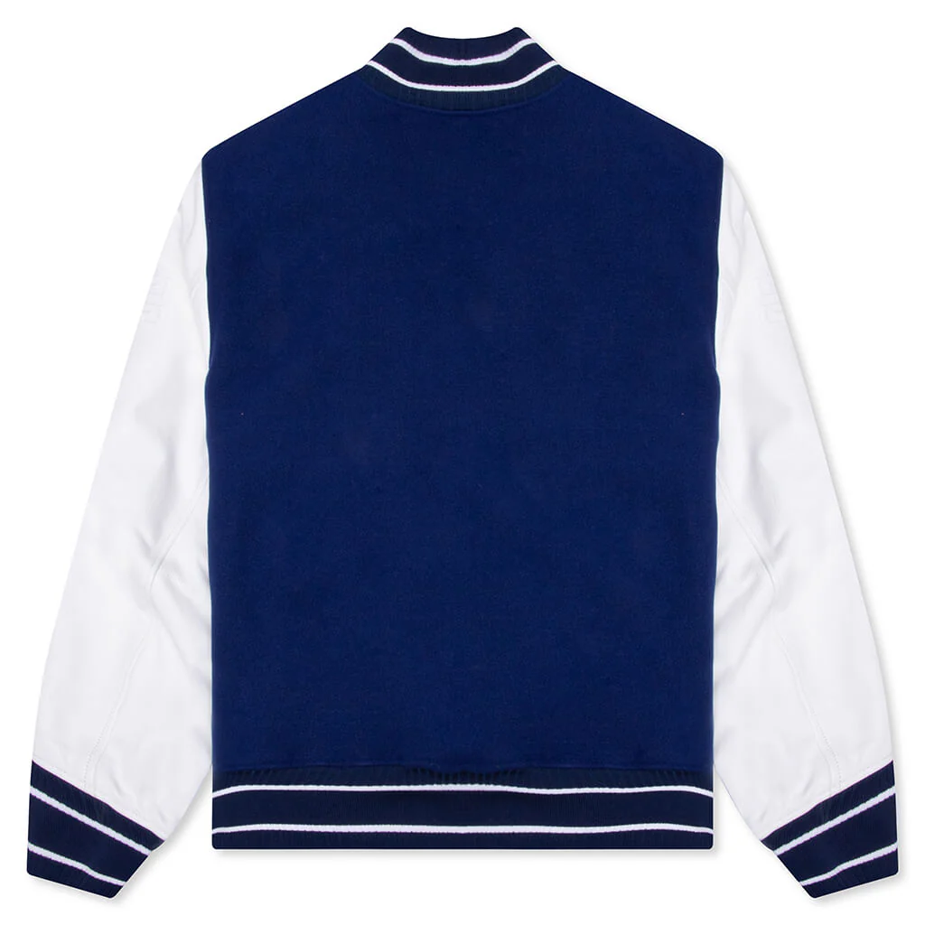 Big Varsity Bomber in Wool and Leather - Blue/White - Image 2