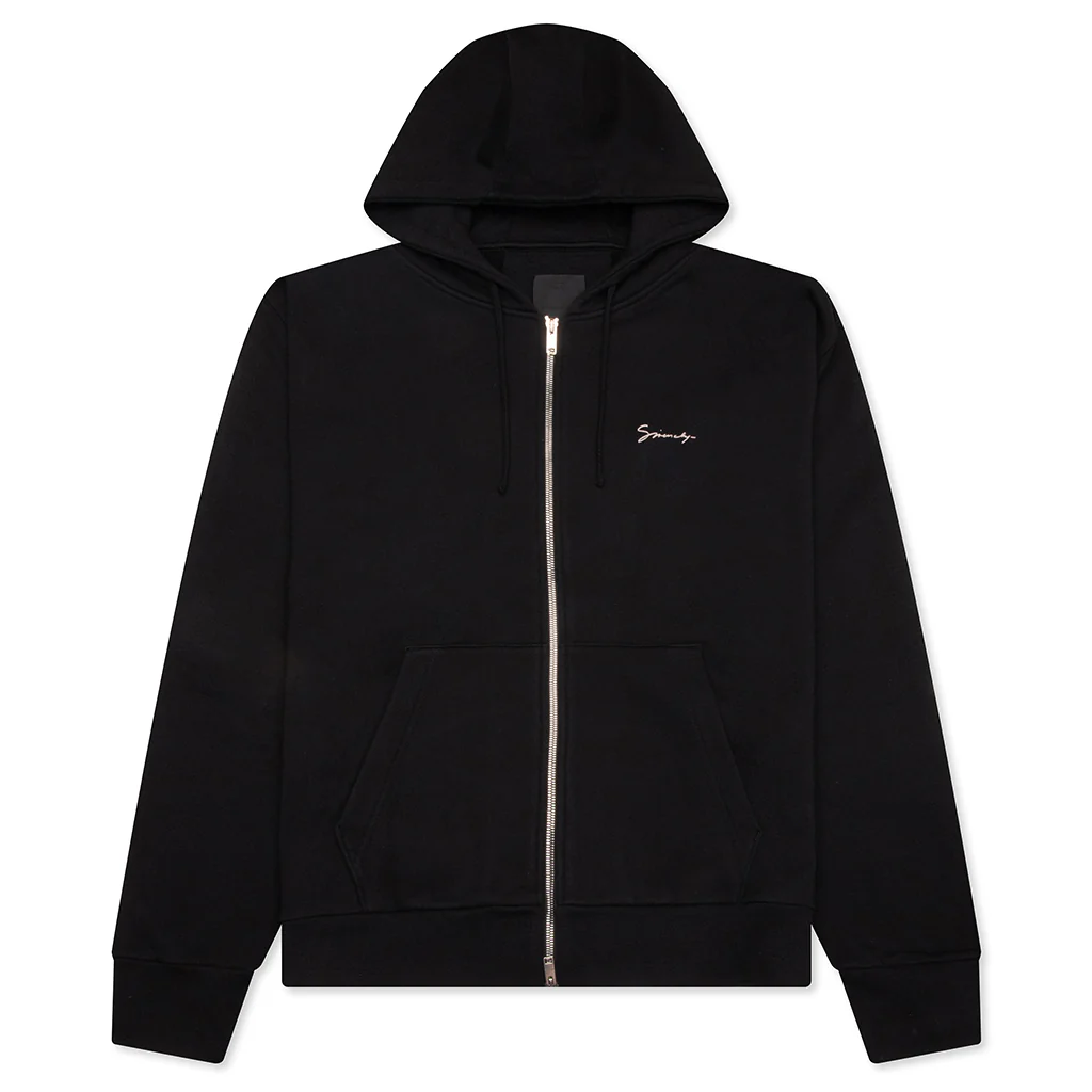 Fleece Zipped Hoodie with Hubert Objects Print- Black