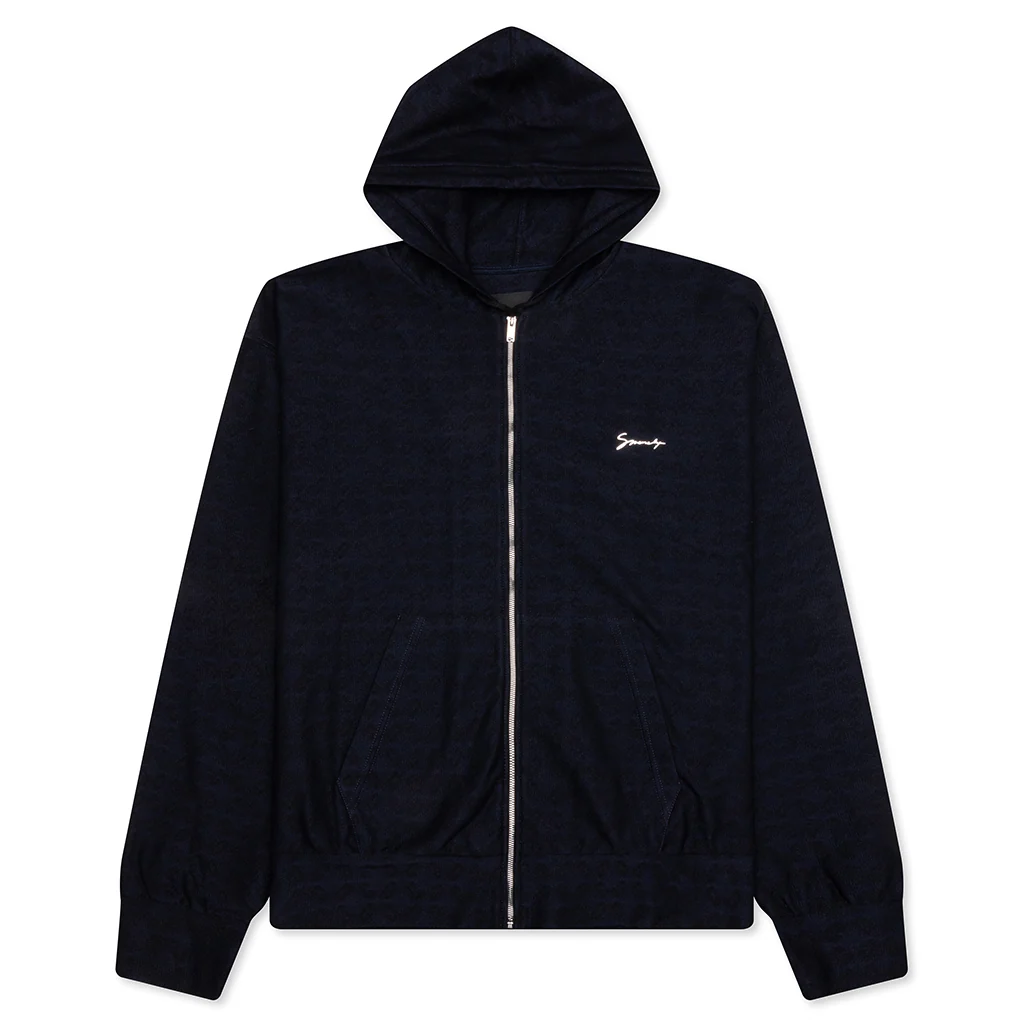 Zipped Hoodie In Monogram 72 Jacquard - Black/Navy