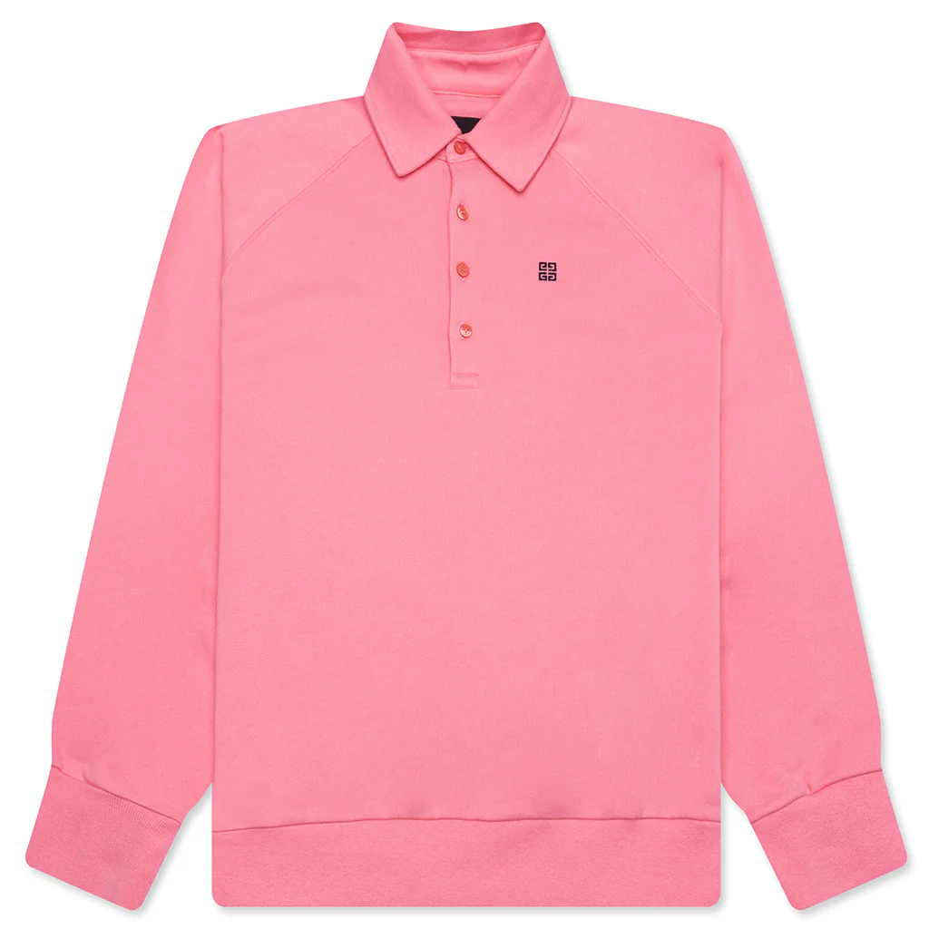 Logo Embroidered Long-Sleeve Polo Shirt - Candy Pink
