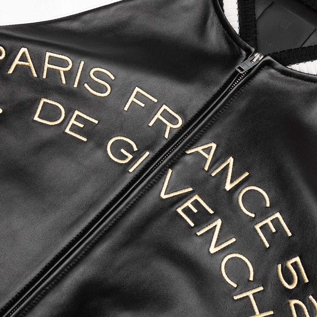 Nappa Leather Varsity Jacket with Chandelier and Snake Embroideries - Black/White - Image 3
