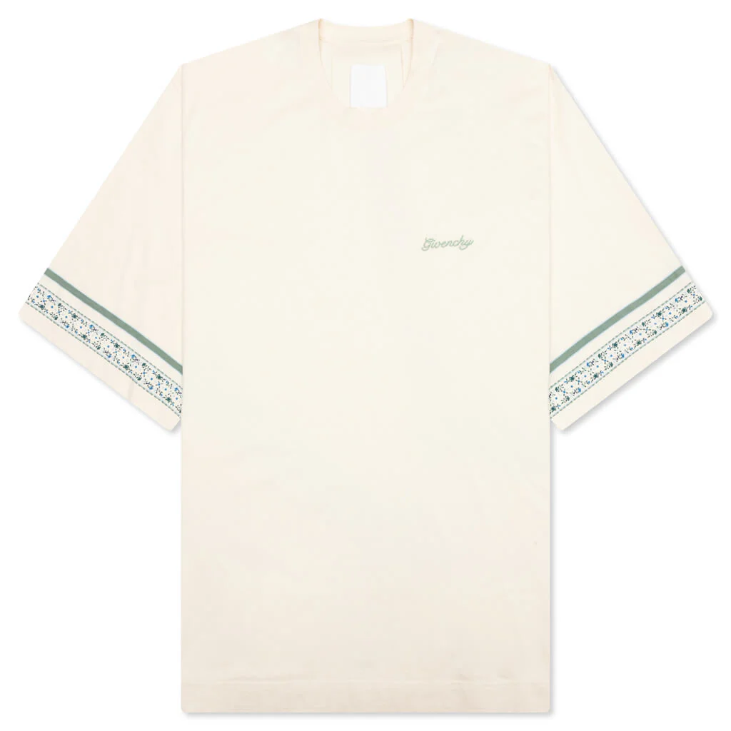 Floral Detail Cotton T-Shirt - Ivory
