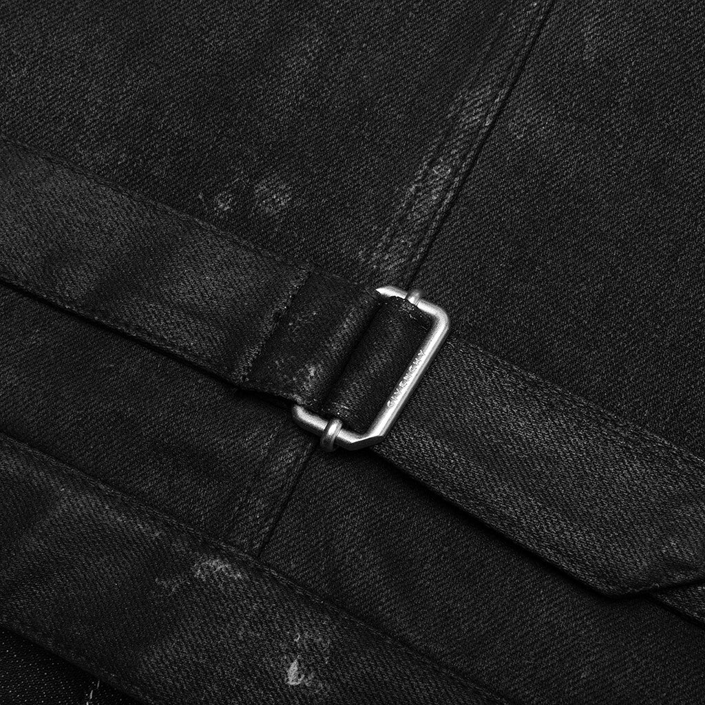 Pleated and Snapped Denim Jacket - Black - Image 3