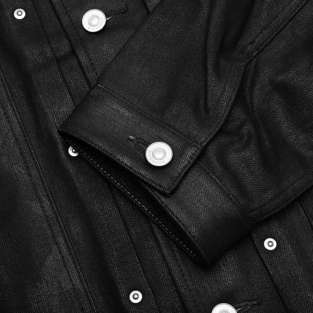 Pleated and Snapped Denim Jacket - Black - Image 4