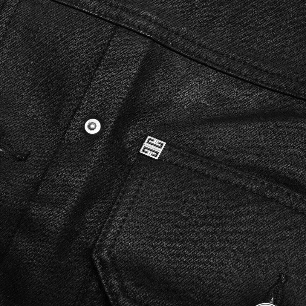 Pleated and Snapped Denim Jacket - Black - Image 5
