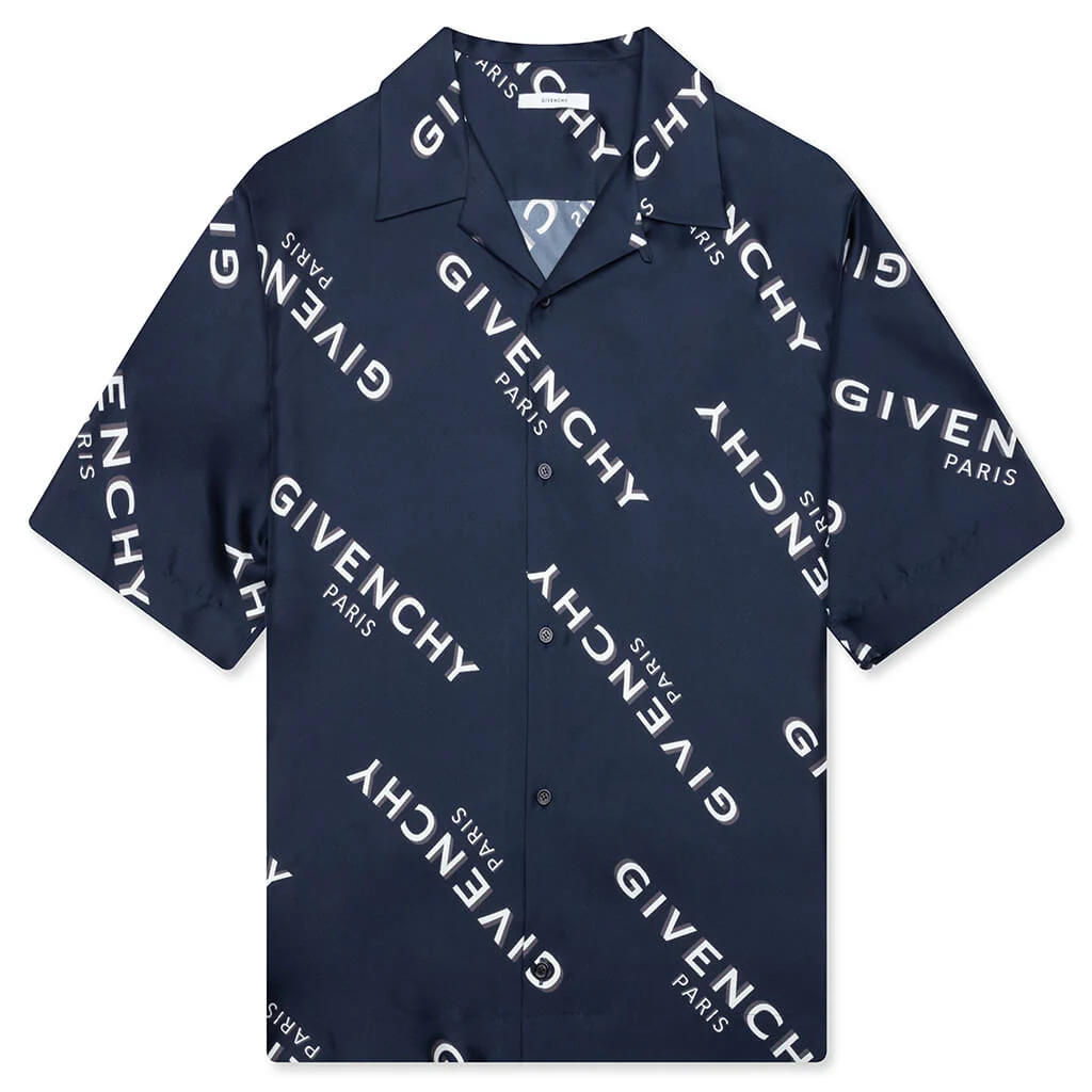 Shadow Print Silk Shirt - Navy