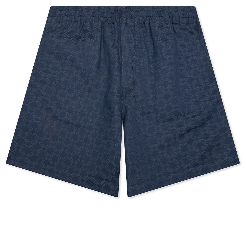 Shiny Monogram 72 Denim Bermuda Shorts - Grey/Blue