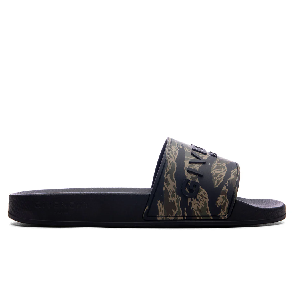 Slide Flat Sandals - Black/Khaki