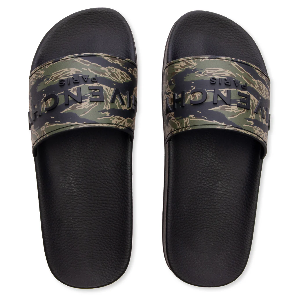 Slide Flat Sandals - Black/Khaki - Image 2