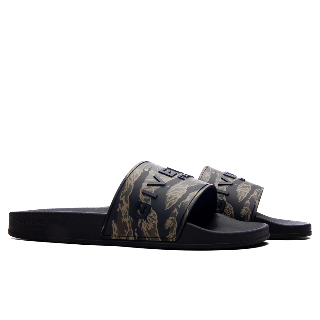Slide Flat Sandals - Black/Khaki - Image 3