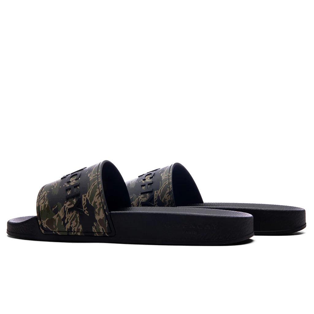 Slide Flat Sandals - Black/Khaki - Image 4