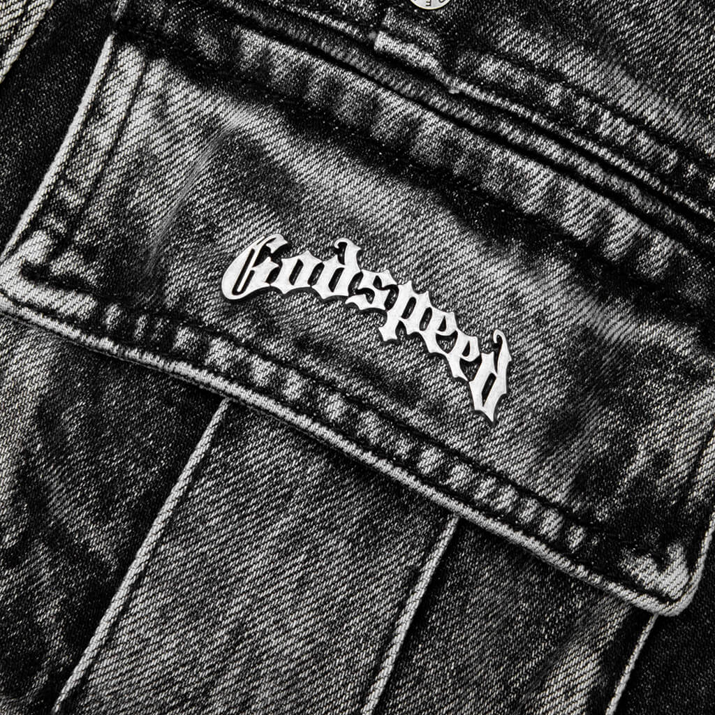 Octagon Cargo Denim Shorts - Grey Wash - Image 5
