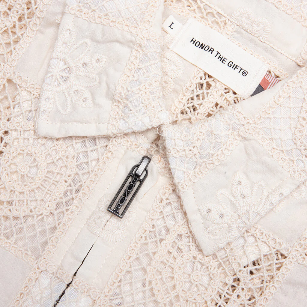 Crochet Full Zip Jacket - Bone - Image 3