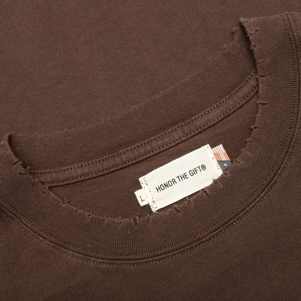 Embroidered Pocket Tee - Brown - Image 3