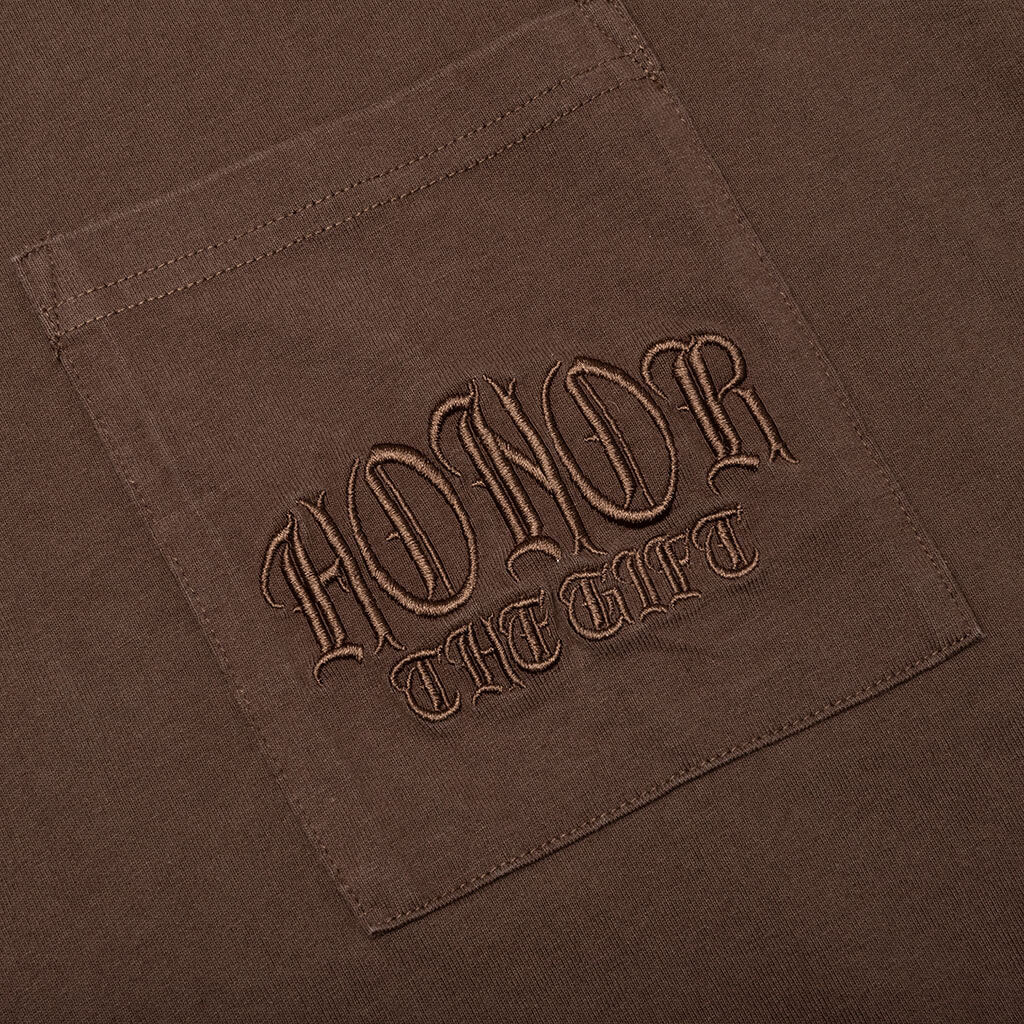 Embroidered Pocket Tee - Brown - Image 4
