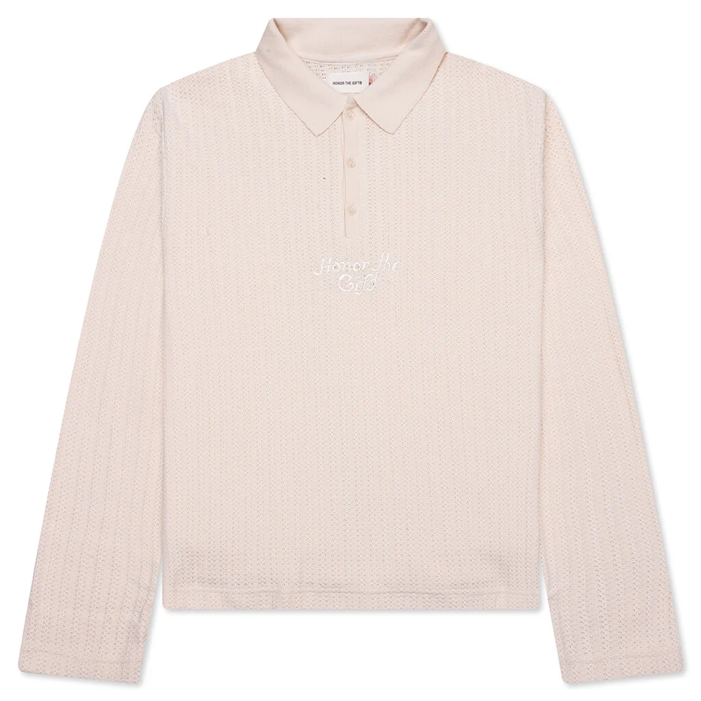 Long Sleeve Knit Polo - Bone