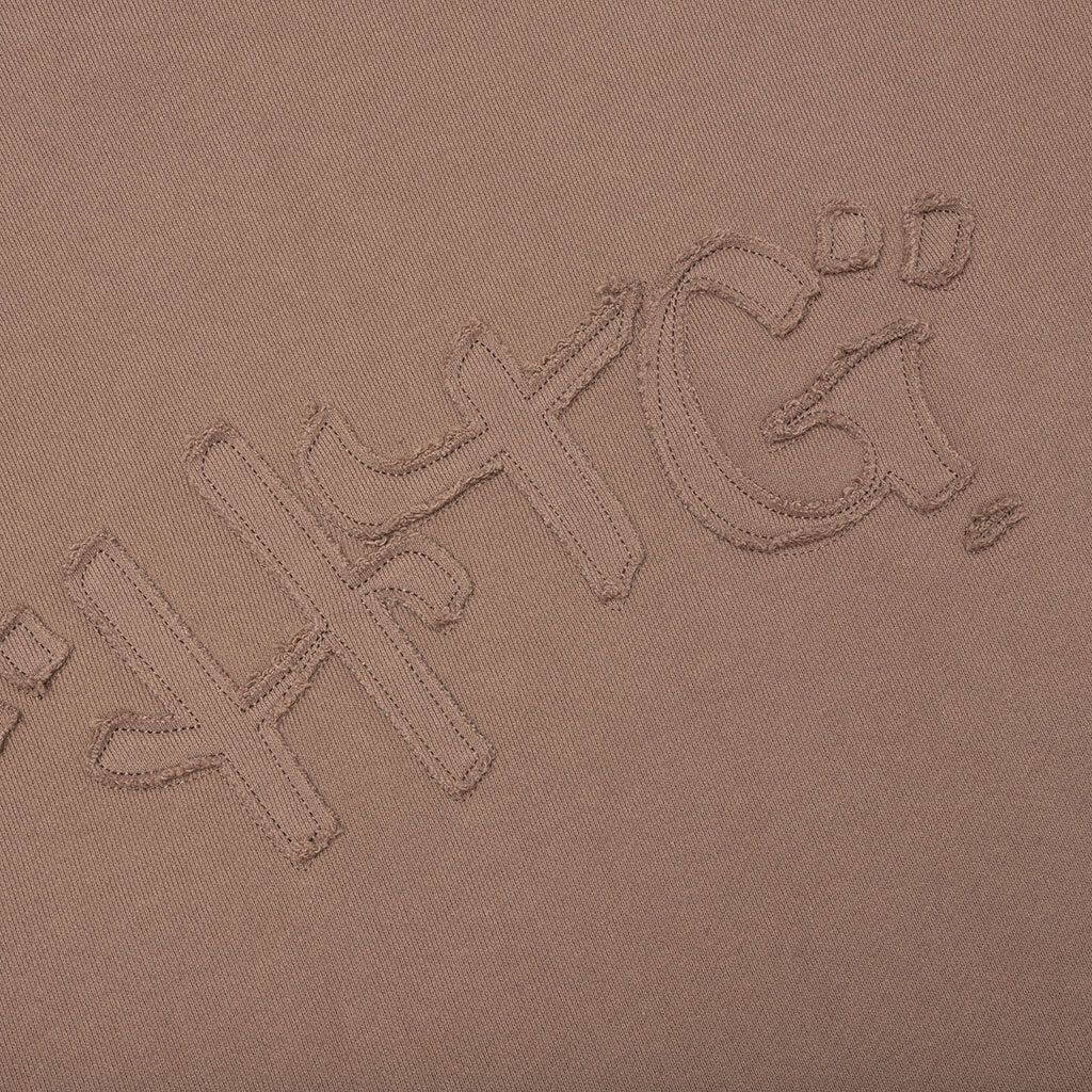 Script Embroidered Hoodie - Light Brown - Image 6
