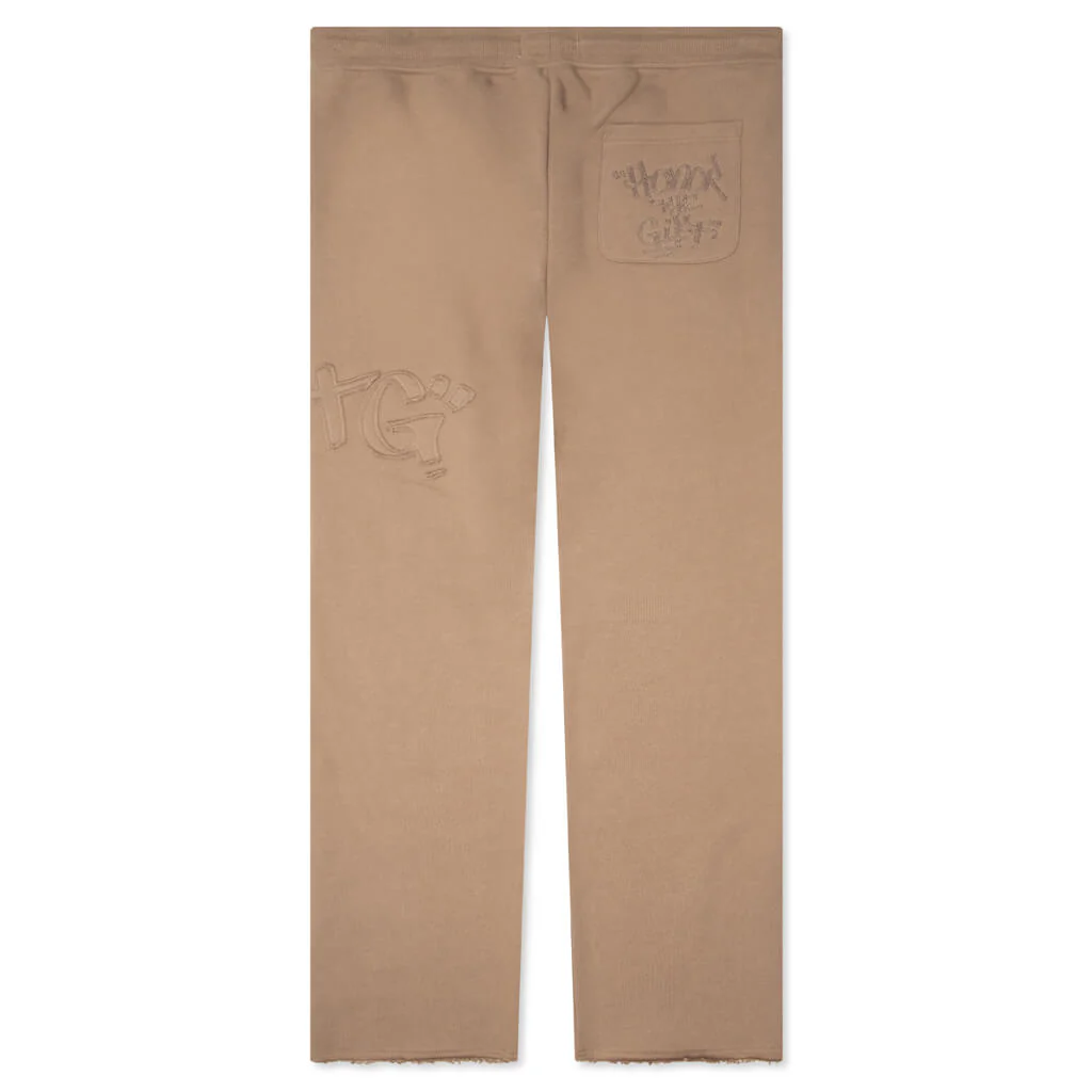 Script Embroidered Sweats - Light Brown - Image 2