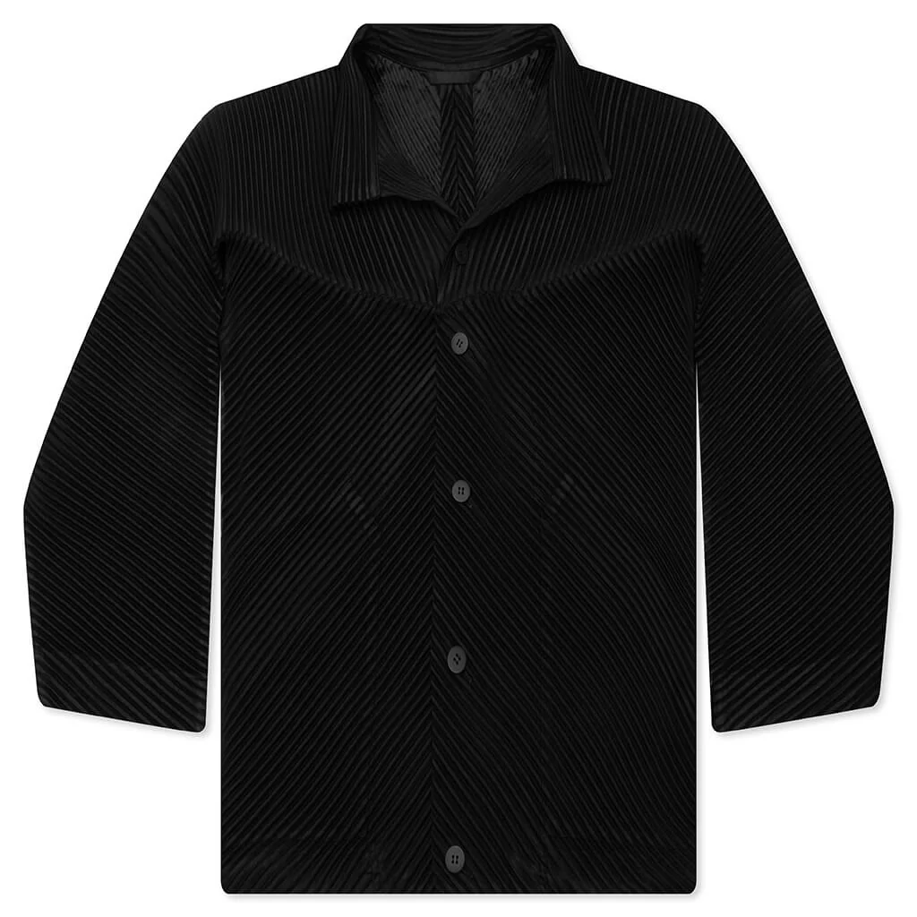 September Turtle Neck L/S Button Up - Black