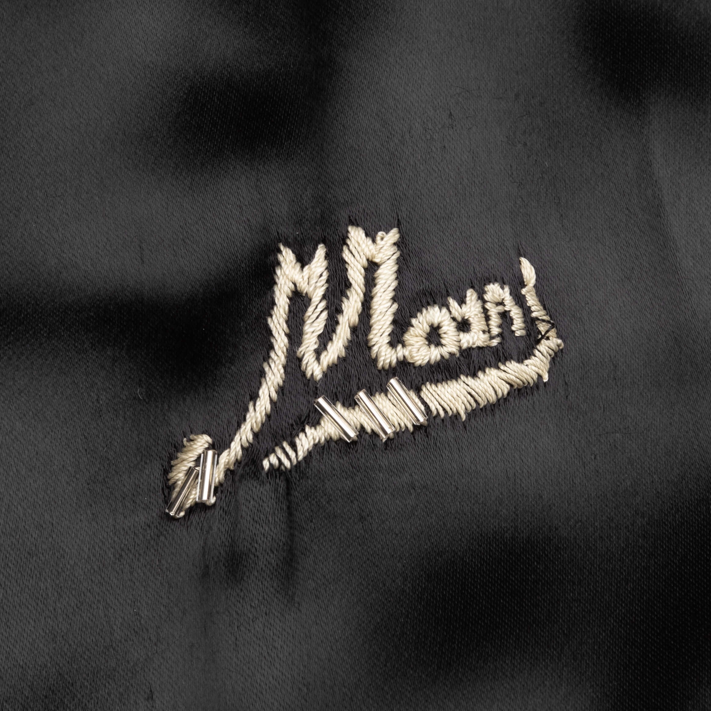 Black Satin Bomber with Beaded Logo - Black - Image 4