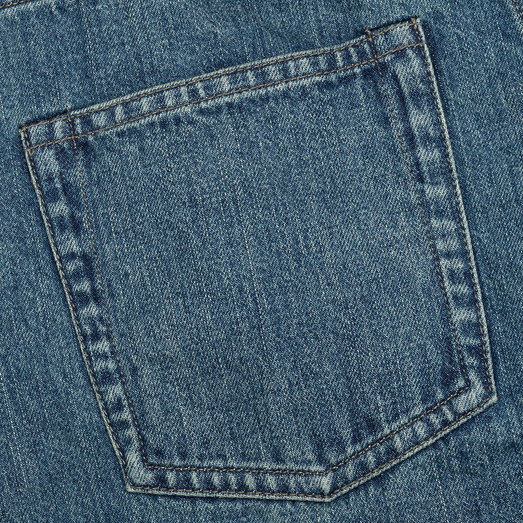 Washed and Bleached Raw Denim Trousers - Blue - Image 4