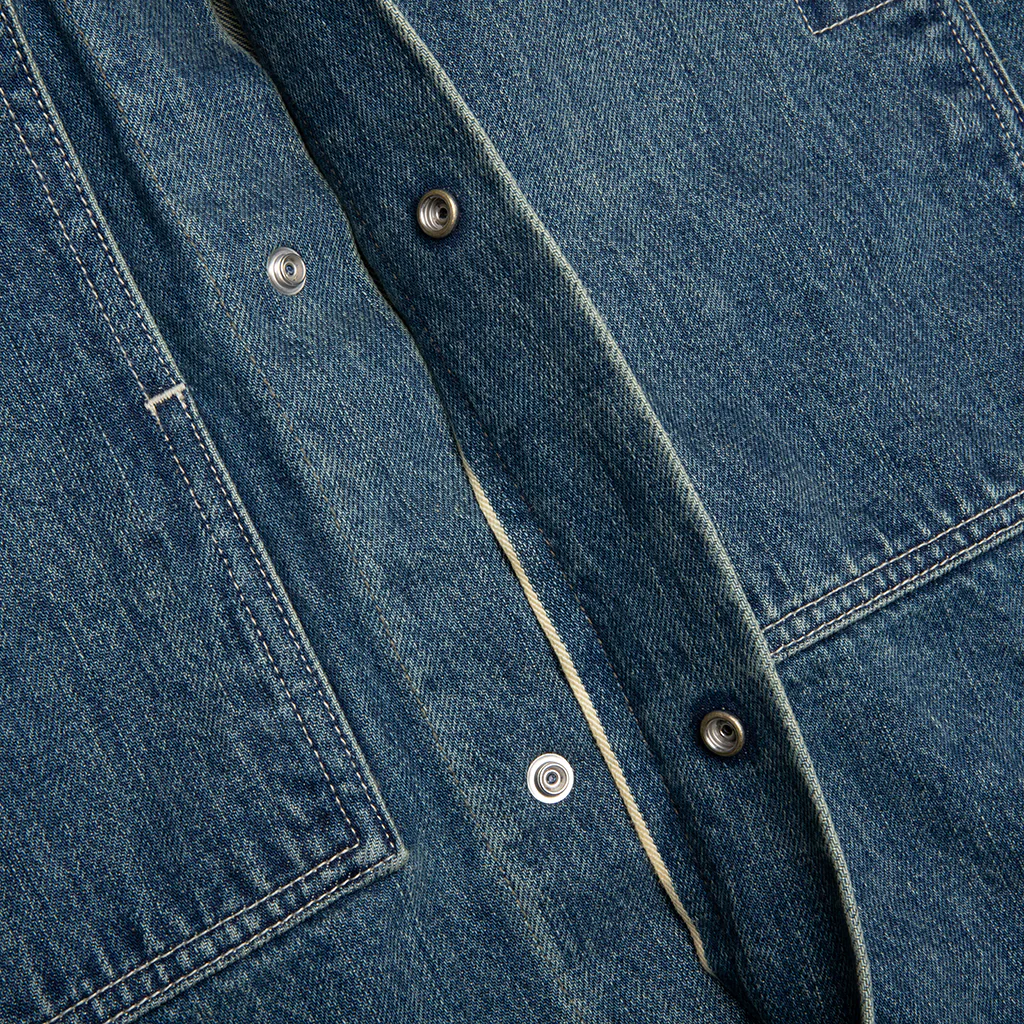 Washed and Bleached Raw Denim Shirt - Blue - Image 4