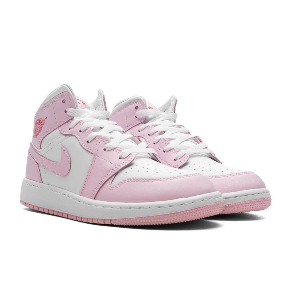 Air Jordan 1 Mid (GS) - Pink Foam/White/Fire Red - Image 2
