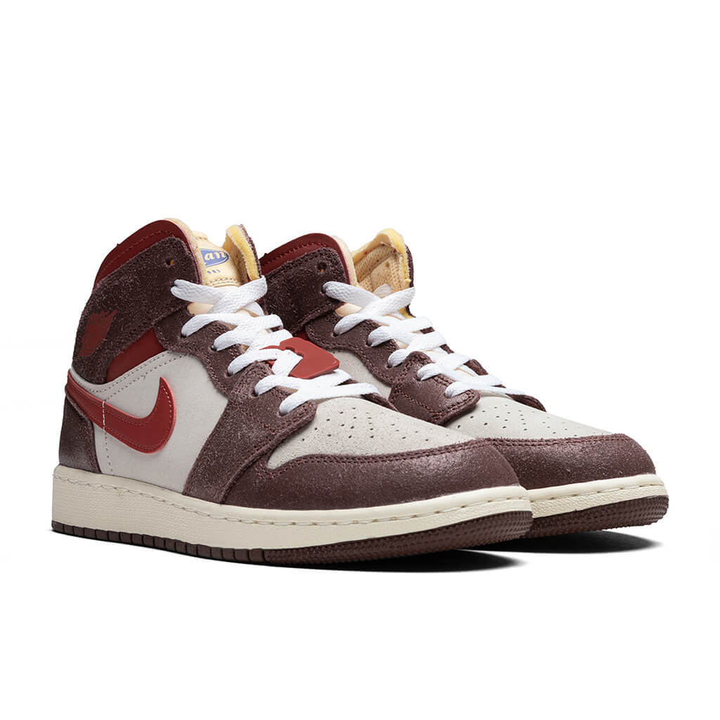 Air Jordan 1 Mid SE (GS) - Coconut Milk/Varsity Red/Dark Pony - Image 2