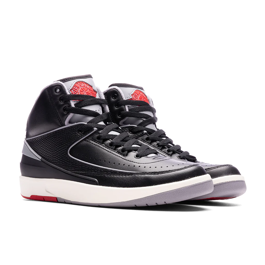 Air Jordan 2 Retro (GS) 'Black Cement' - Black/Cement Grey/Fire Red - Image 2