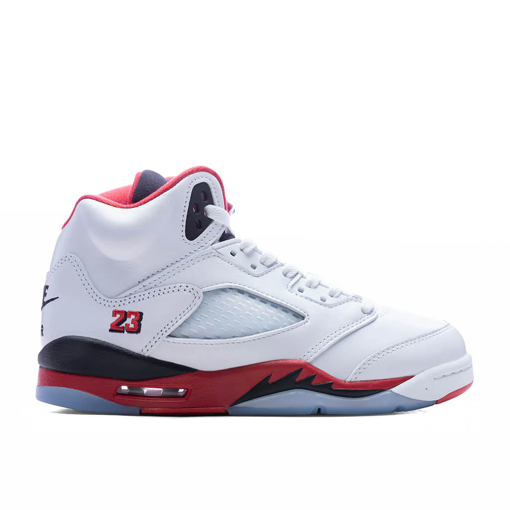 Air Jordan 5 Retro OG Fire Red 'Black Tongue' (GS) - White/Fire Red/Black