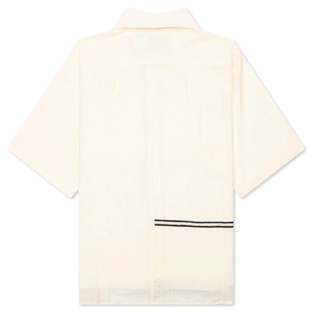 Weave Trim Button Up Shirt - Cream - Image 2