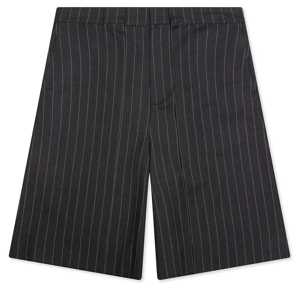 Folded Front Pleat Shorts - Mid Grey Melange