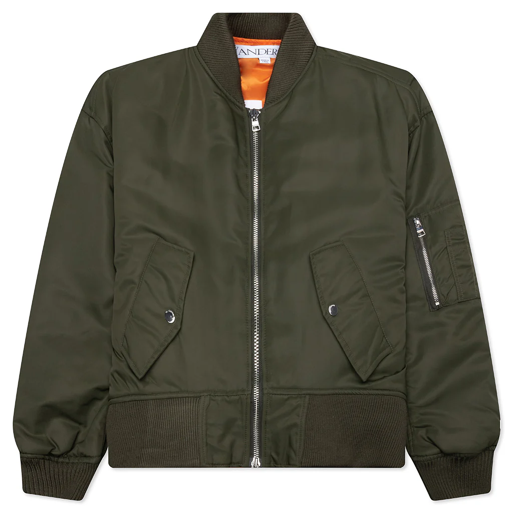 Oversized Curved Hem Bomber Jacket - Olive