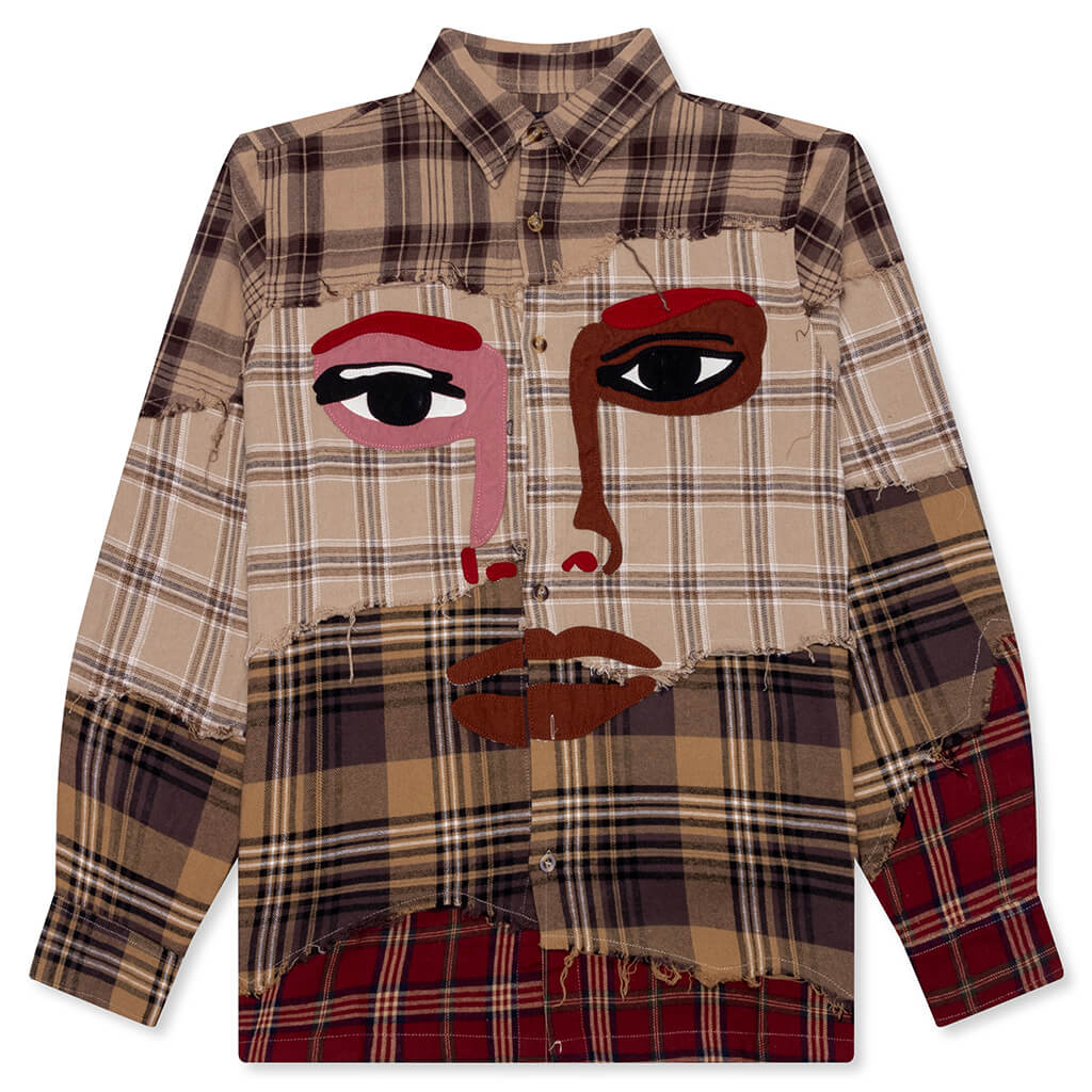 Face Patchworked Flannel - Red Multi