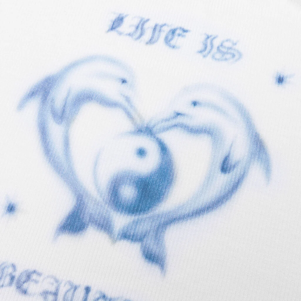 Life is Beautiful Ribbed Raglan Tee - White Rib - Image 3