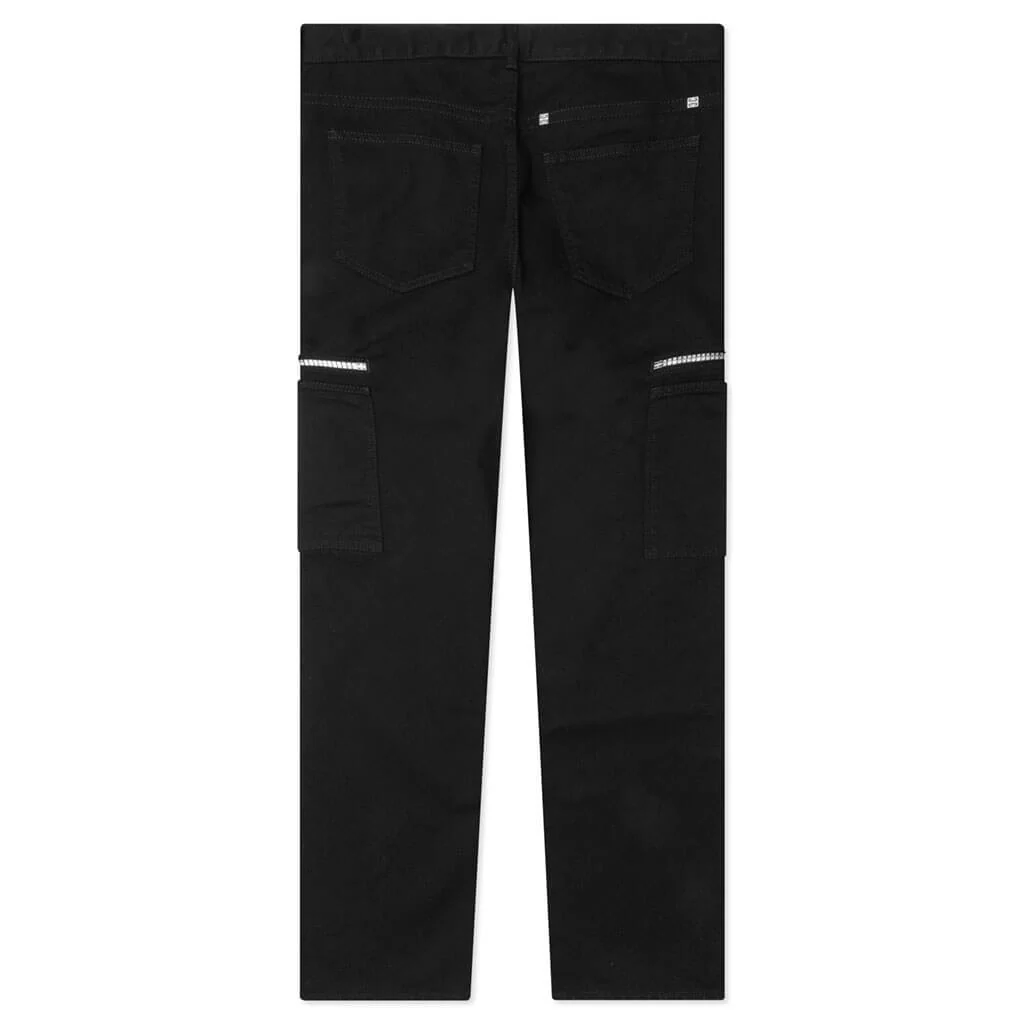 Loose Fit Pant w/ Cargo Pocket and Zip - Black - Image 2